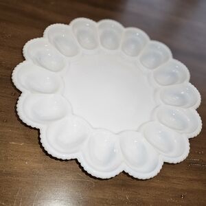 Vintage Indiana Milk Glass Hobnail Egg Tray Plate, Ring of Fire, Rare *Read*